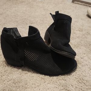 Restricted Black Perforated Cutout Ankle Booties